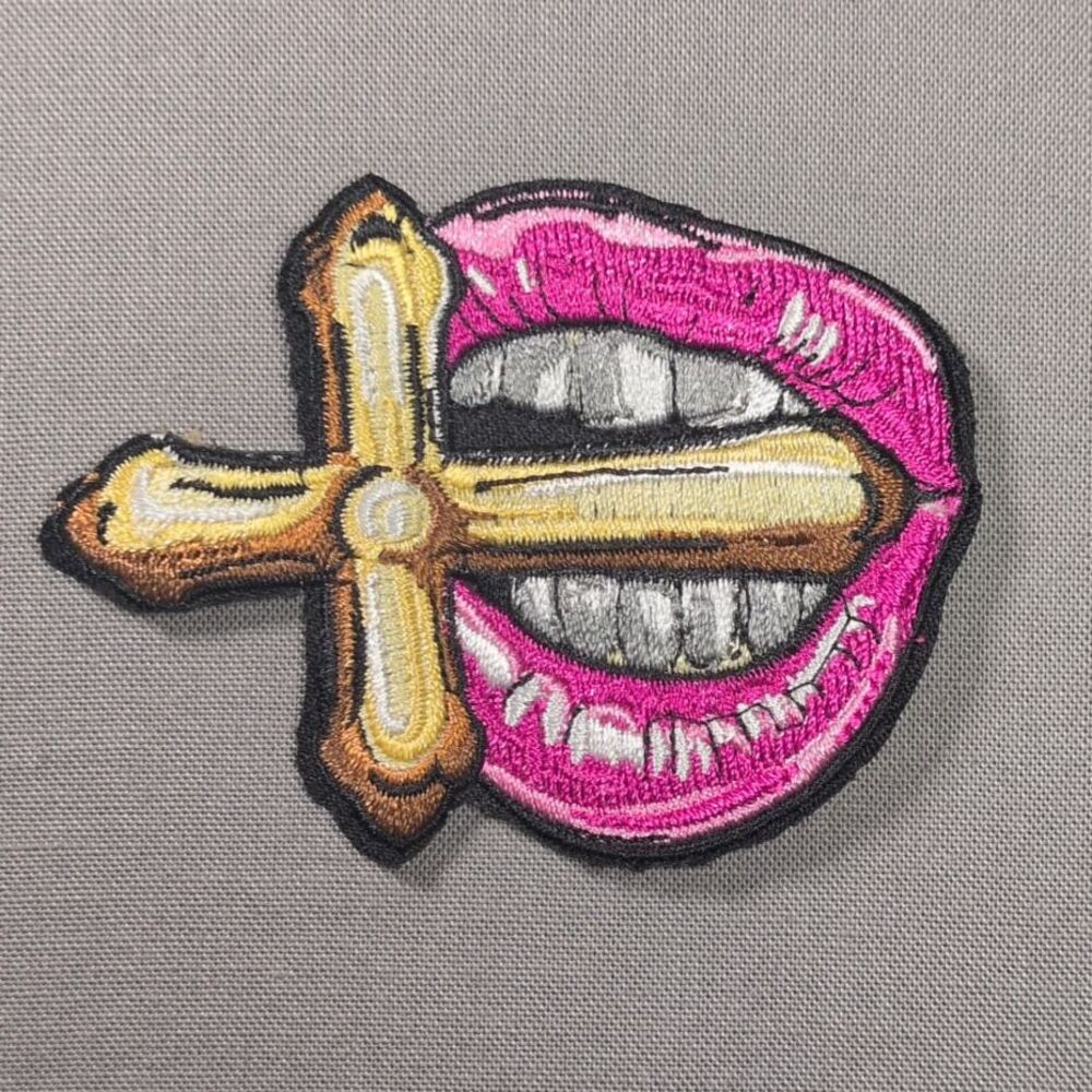 Biting Cross Iron On Patch | Gothic Patch